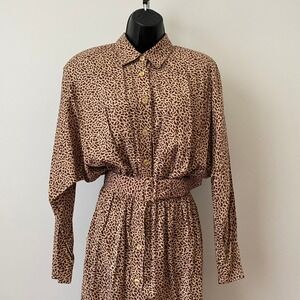 Together!‎ Pretty Woman Academia Belted Button Midi Shirt Dress 8 Brown